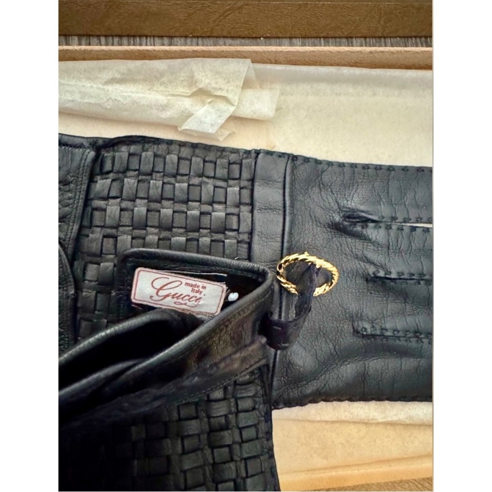 Gucci Vintage Woven Black Leather Gloves - Picture 4 of 5